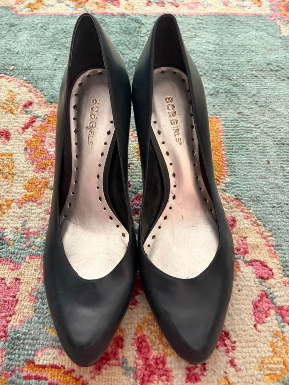 BCBGeneration Navy Blue Pointed Toe Leather Pumps